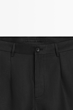 Massimo Dutti Льняные шорты-бермуды с вытачками, черный