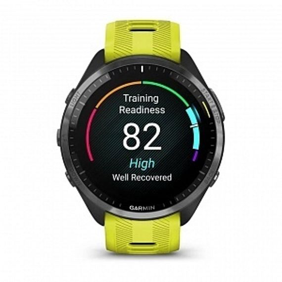 Garmin Forerunner 965 — черные спортивные часы с желто-черным ремешком