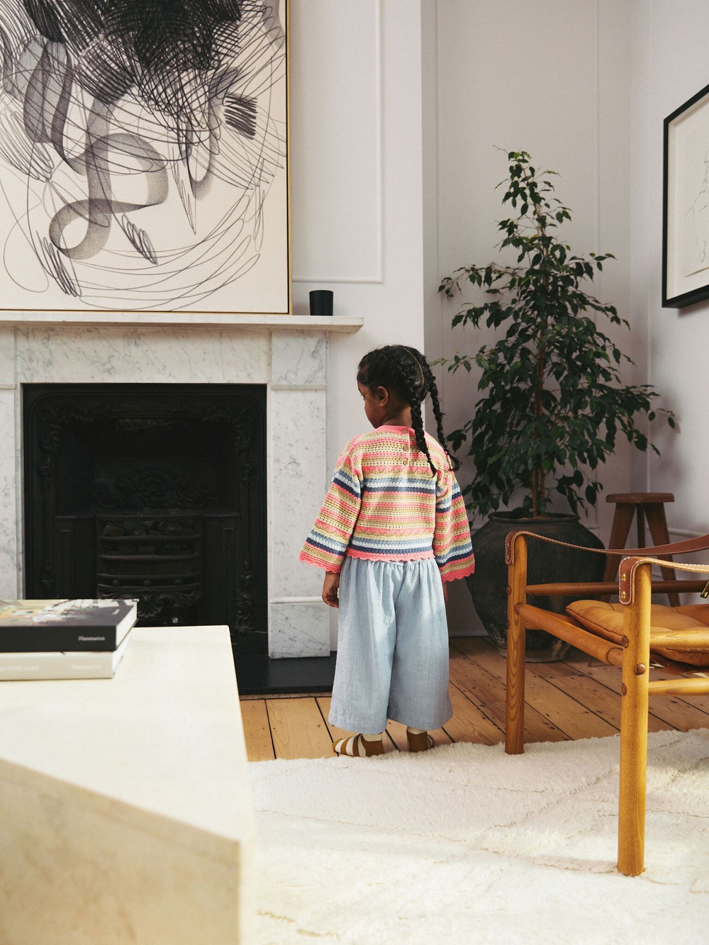 Лонгслив вязаный и брюки широкие в комплекте для девочки Next E25-163, Розовый, Голубой