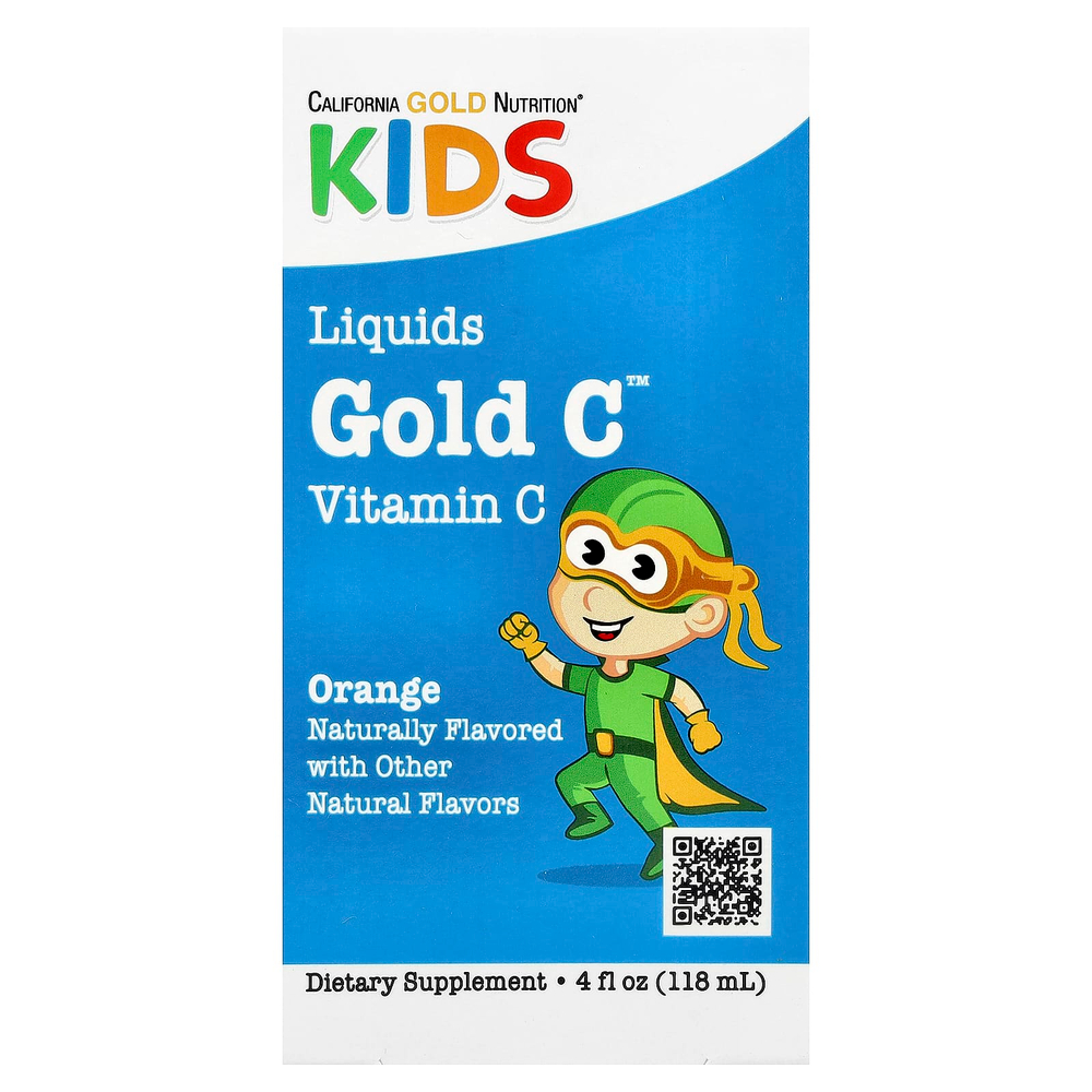 California Gold Nutrition, Kids Gold C™, жидкий витамин С для детей, со вкусом апельсина, 118 мл