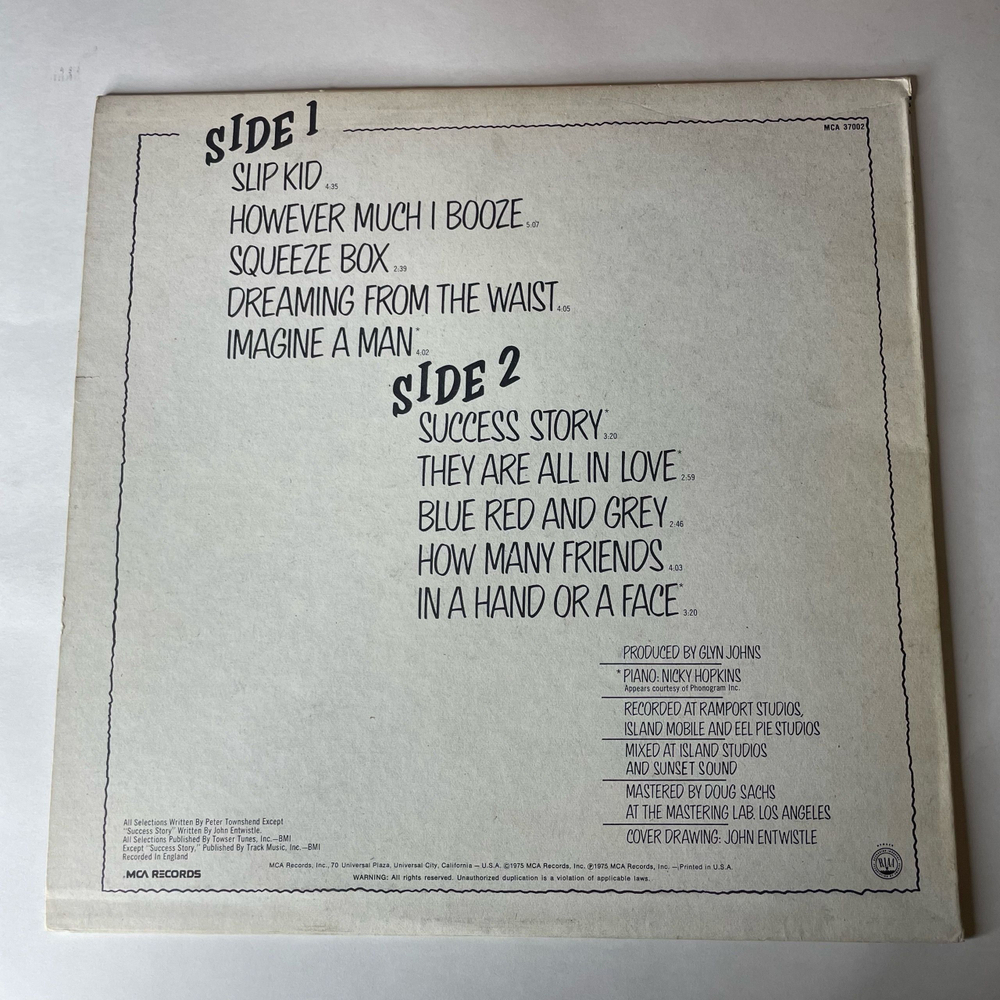 Винтажная виниловая пластинка LP The Who, The Who By Numbers (США 1979)