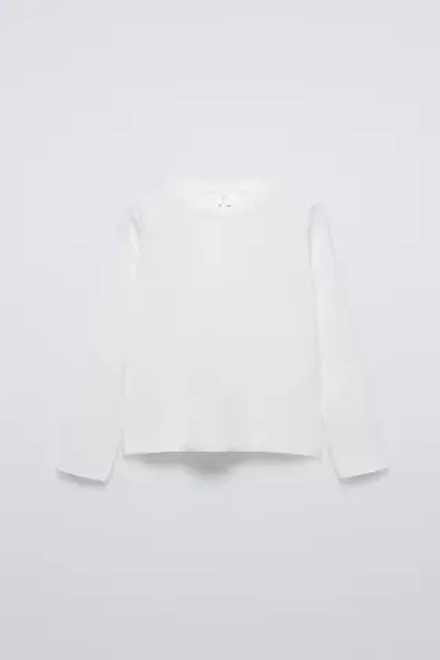 ZARA ТРИКОТАЖНЫЙ ТОП С КОНТРАСТНЫМИ РУКАВАМИ, ЭКРЮ
