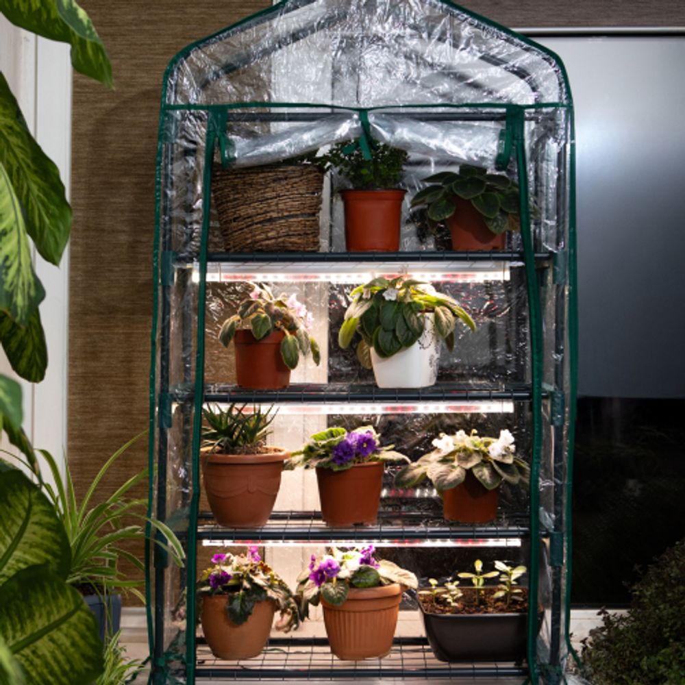 Теплица GREEN APPLE GA-House-4 со светильниками в комплекте 4 яруса 1250х690х300 мм | Теплица