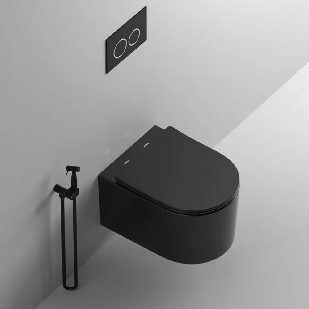 Унитаз подвесной Ceruttispa ТАНАРО (TANARO) Aria MB CT9238 безободковый (490х365х355) черный матовый, ТЕРМООБЖИГ (не плёнка)