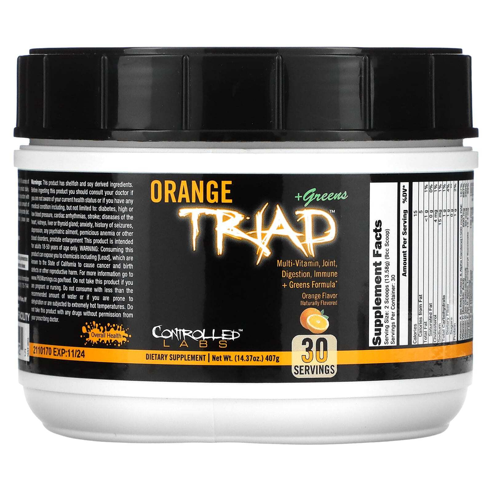 Controlled Labs, Orange Triad + Greens, мультивитамины и зелень, вкус апельсина, 407 г (14,37 унции)