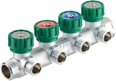 Коллектор регулирующий 3/4" (ВР-НР) с 4 отв. 1/2"EU с вставкой под плоское уплотнение