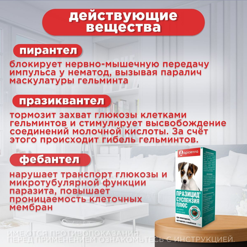 Суспензия для щенков мелких пород собак от гельминтов и лямблий Празицид Плюс APICENNA, 6мл. Фебантел/Пирантел/ Празиквантел