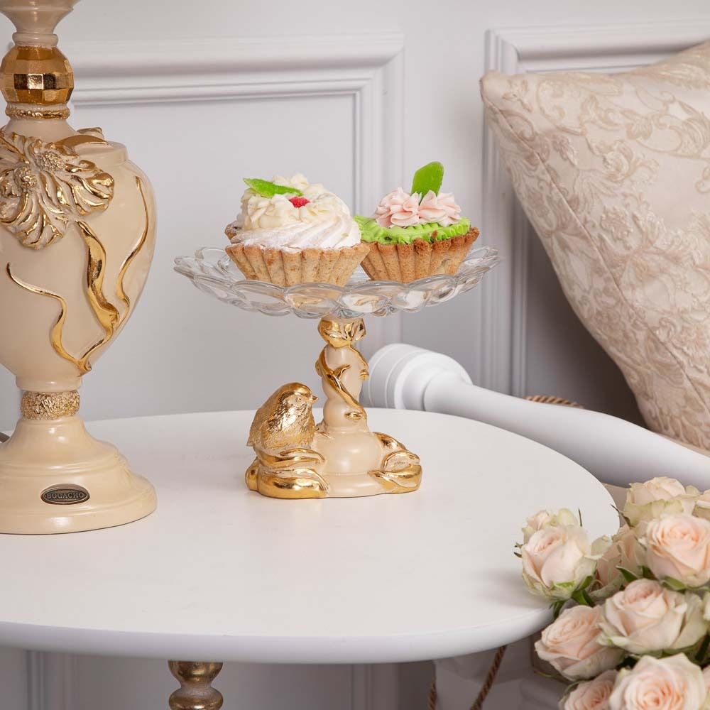 Фруктовница Зарничка Свитти Айвори со стеклянной чашей Лепестки