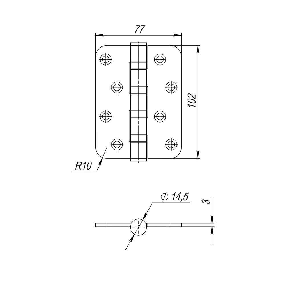 Петля из нержавейки универсальная IN4400U-R10 INOX (4BB-R10 102х76х3)