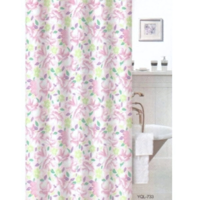 Штора для ванной комнаты полиэстер эконом 180*200 с кольцами Розовые цветы YQL-733