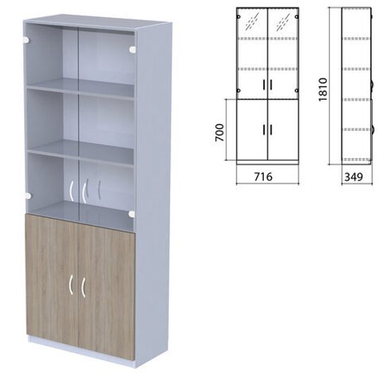 Шкаф закрытый со стеклом "Бюджет", 716х349х1810, дуб сонома (КОМПЛЕКТ)