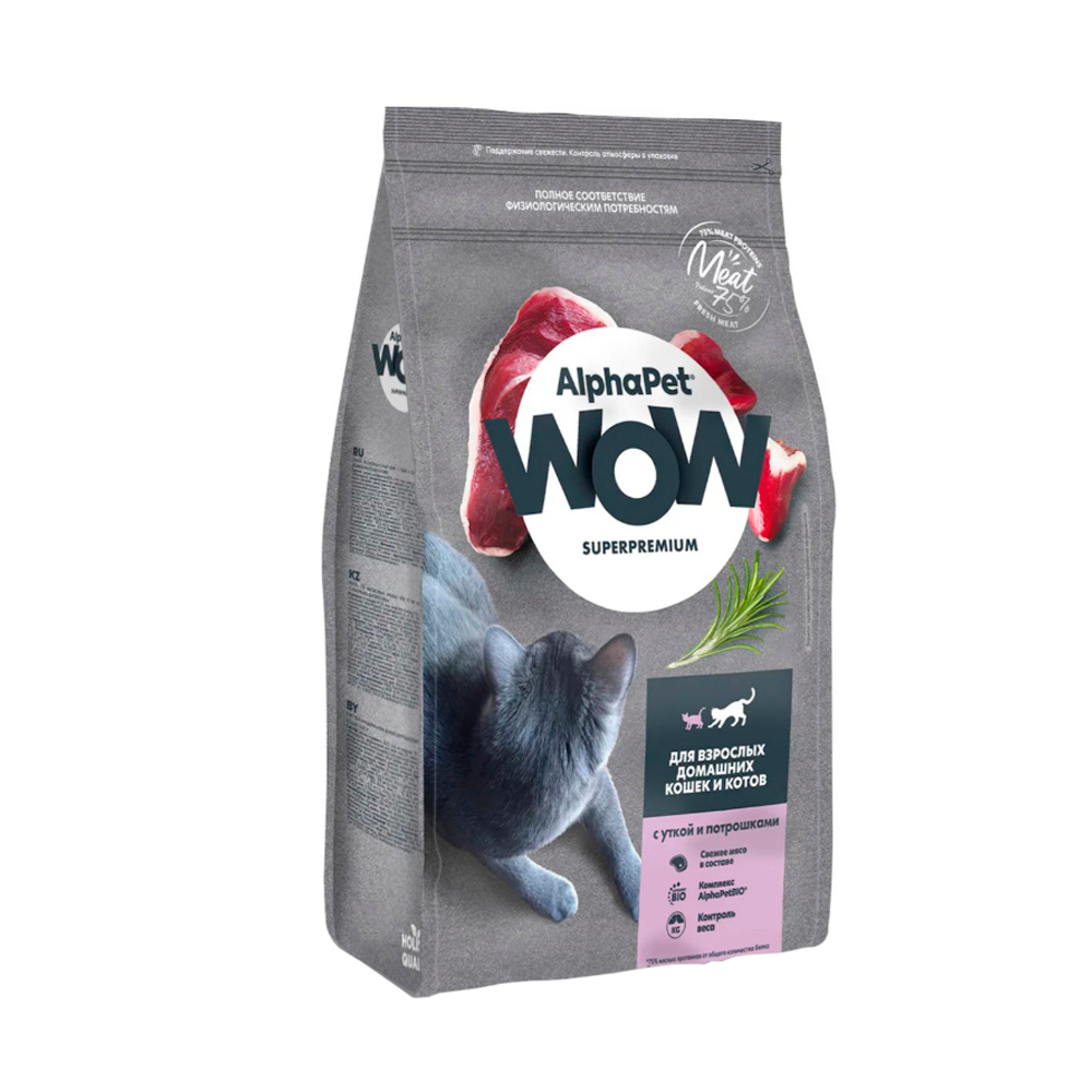 AlphaPet WOW Adult для кошек с уткой и потрошками 750гр.