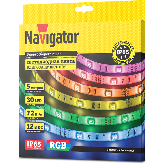 Лента светодиодная Navigator 12V 7,2Вт IP65 бухта 5м цветная 28855