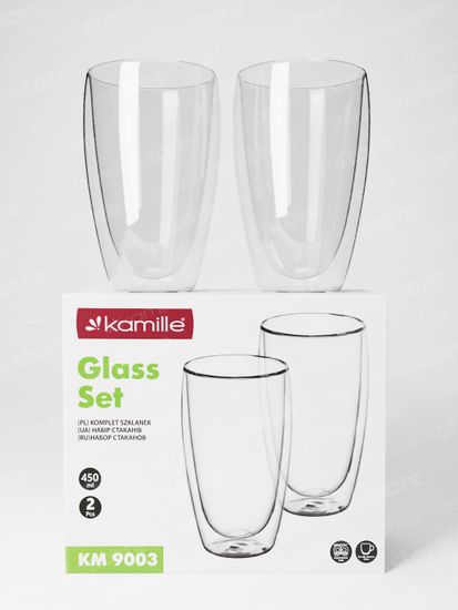 Набор стеклянных стаканов 2 шт. 450 мл. Kamille KM 9003 с двойными стенками