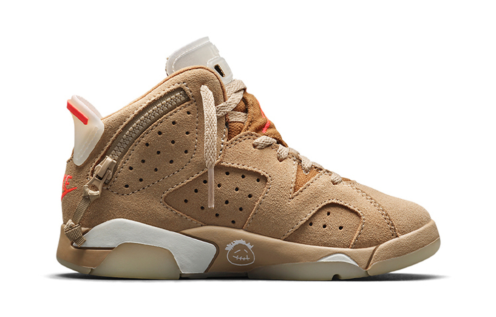 Middle-aged children's Travis Scott x Jordan Air Jordan 6 Retro SP "British Khaki" BP high-top children's basketball shoes Khaki brown