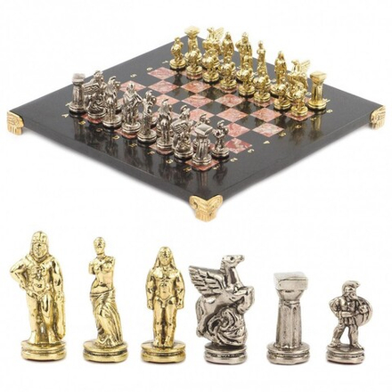 Шахматы подарочные "Спартанцы" из лемезита и змеевика 28х28 см G 119375