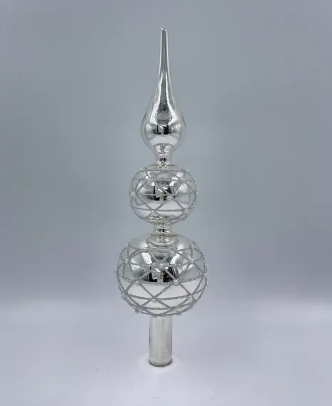 Елочная стеклянная макушка Снежные узоры 31 см., серебро, Christmas DeLuxe (13171)