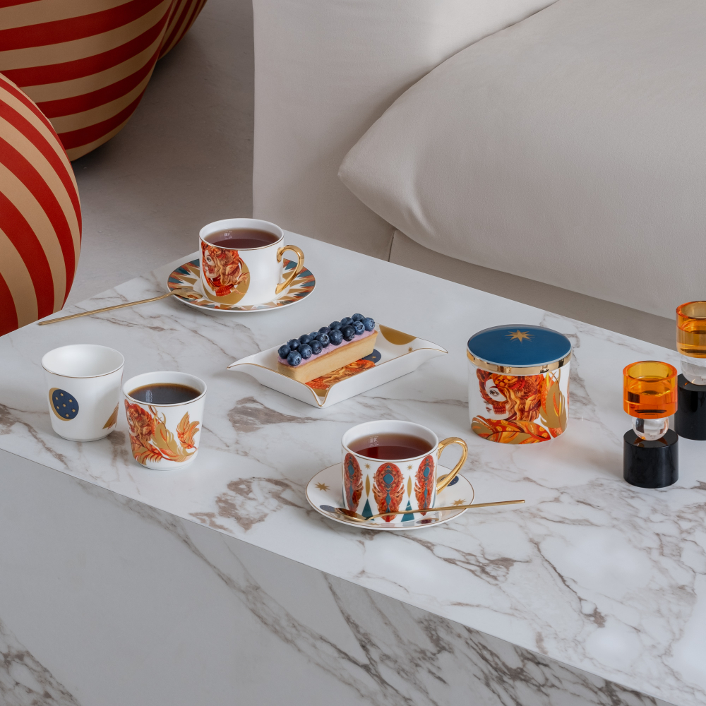 Набор из 2 кофейных стаканов Farforite «Жар-птица» 220 мл в подарочной коробке