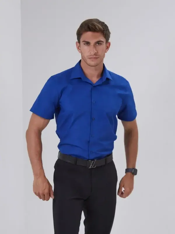 Рубашка приталенная SLIM FIT с коротким рукавом, синяя