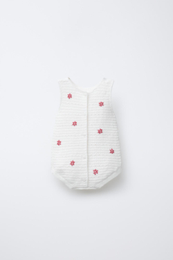 ZARA ТРИКОТАЖНЫЙ КОМБИНЕЗОН С ЦВЕТОЧНОЙ ВЫШИВКОЙ, ЭКРЮ