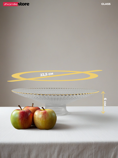 Блюдо-фруктовница 22,5 см. на ножке с золотой обводкой