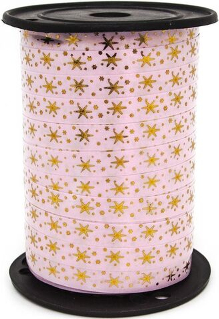 Лента (1 см*91,44 м) Золотые искры, Розовый, Металлик, 1 шт.