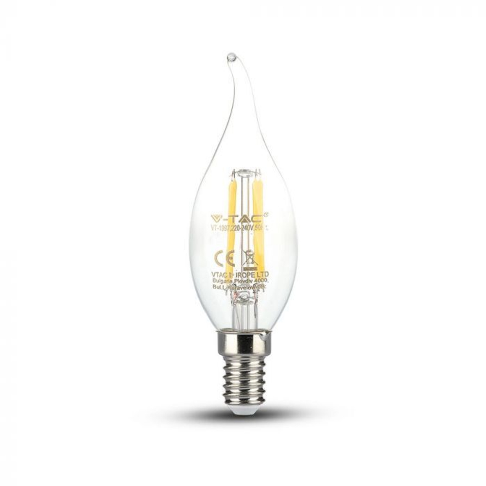 Лампа светодиодная, филамент V-TAC, E14, 4 Вт, 2700К, SKU 4302