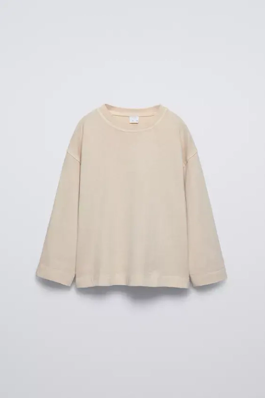 ZARA ФУТБОЛКА ИЗ ТКАНИ С ЭФФЕКТОМ ПОТЕРТОСТИ, ЭКРЮ