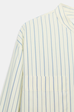 ZARA РУБАШКА В ПОЛОСКУ С ВОРОТНИКОМ-СТОЙКОЙ — ZW COLLECTION, СИНИЙ/БЕЛЫЙ