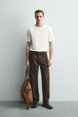 ZARA ФУТБОЛКА ИЗ МЕРСЕРИЗОВАННОГО ХЛОПКА С КОРОТКИМИ РУКАВАМИ, БЕЛЫЙ