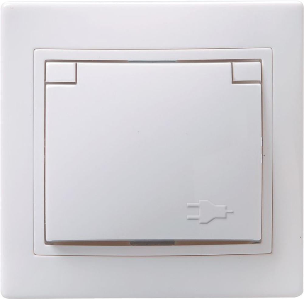 Розетка 1-местная РСбш10-3-КБ с заземлением с защитной шторкой с крышкой 16А КВАРТА белый IEK