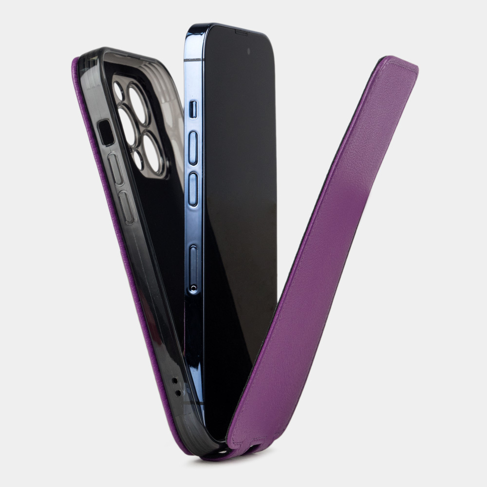 Чехол кожаный для iPhone 14 Pro фиолетового цвета