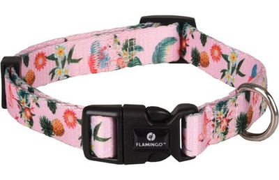 Ошейник SERA M 40-55 см/ 20 мм, розовый/зеленый/желтый с рисунком фламинго, Flamingo