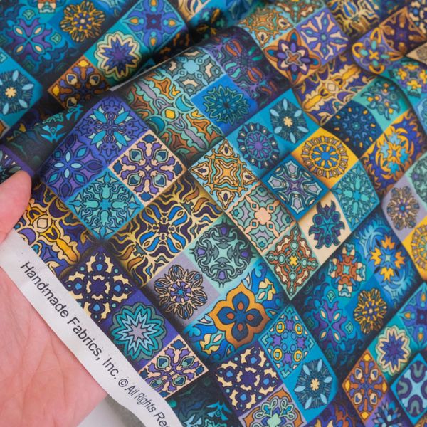 МОЗАИКА ЛИЛОВЫЙ С БИРЮЗОЙ 100% хлопок David Textiles 2