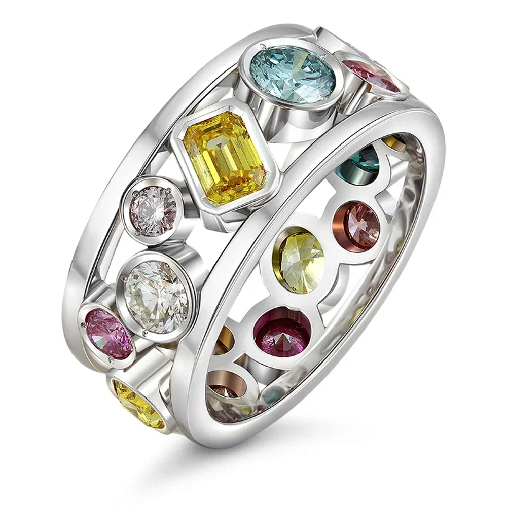 Кольцо с разноцветными выращенными бриллиантами 2.073 ct