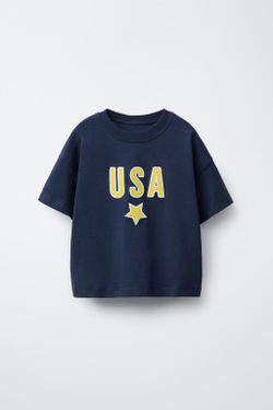 ZARA ФУТБОЛКА С НАШИВКОЙ, СИНИЙ