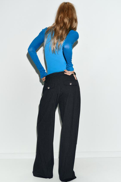 ZARA ШИРОКИЕ БРЮКИ В ТОНКУЮ ПОЛОСКУ С ЗАЩИПАМИ, МОРСКОЙ СИНИЙ