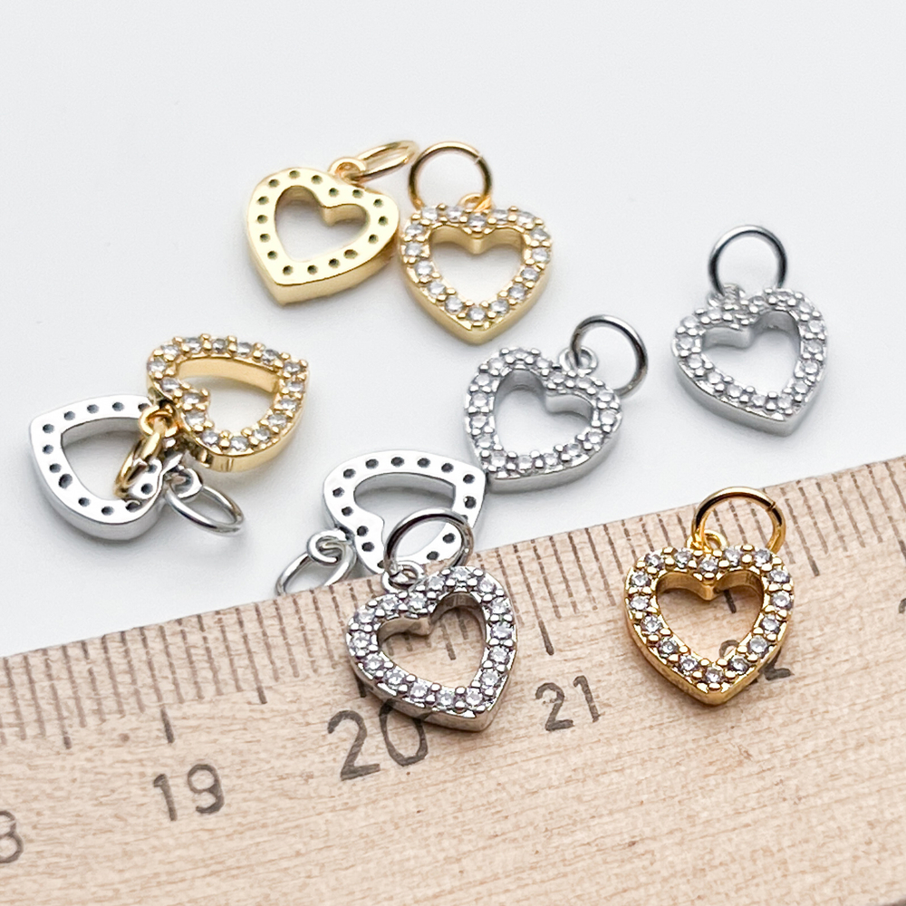 Подвеска Сердце, цвет золото, фианиты, размер 10*9 мм, цена за 1 шт