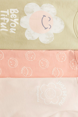 H&M Набор из трех хлопковых футболок с принтом, розоватый