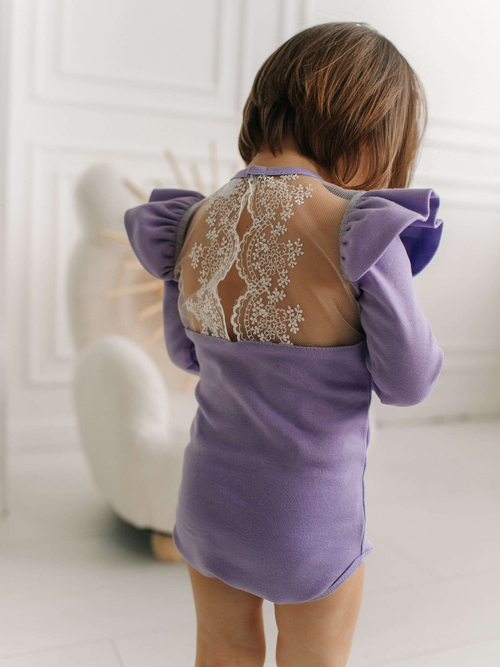 Боди c кружевной спинкой с длинным рукавом, Лавандовый