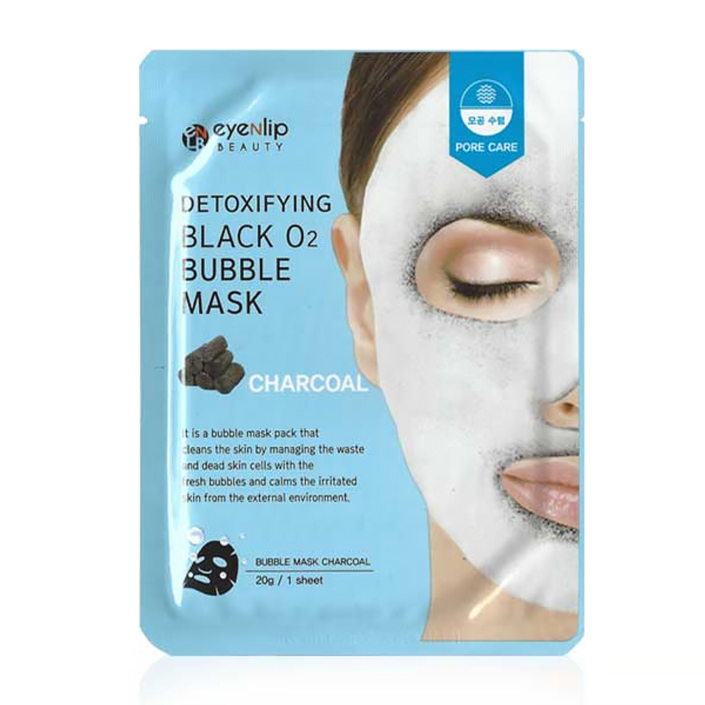 Кислородная тканевая маска для лица с древесным углем очищающая Eyenlip Detoxifying Black O2 Bubble Mask - Charcoal 20 гр.