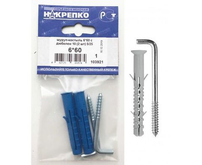 Шуруп-костыль 6*60 с дюбелем 10 (2 шт BL) НАКРЕПКО 103921