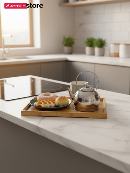 Поднос прямоугольный 37х26 см. бамбуковый с бортиком