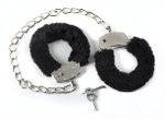 Металлические оковы на ноги с черным мехом Ankle Cuffs Black (черный с серебряным) (Цвет: черный с серебряным)