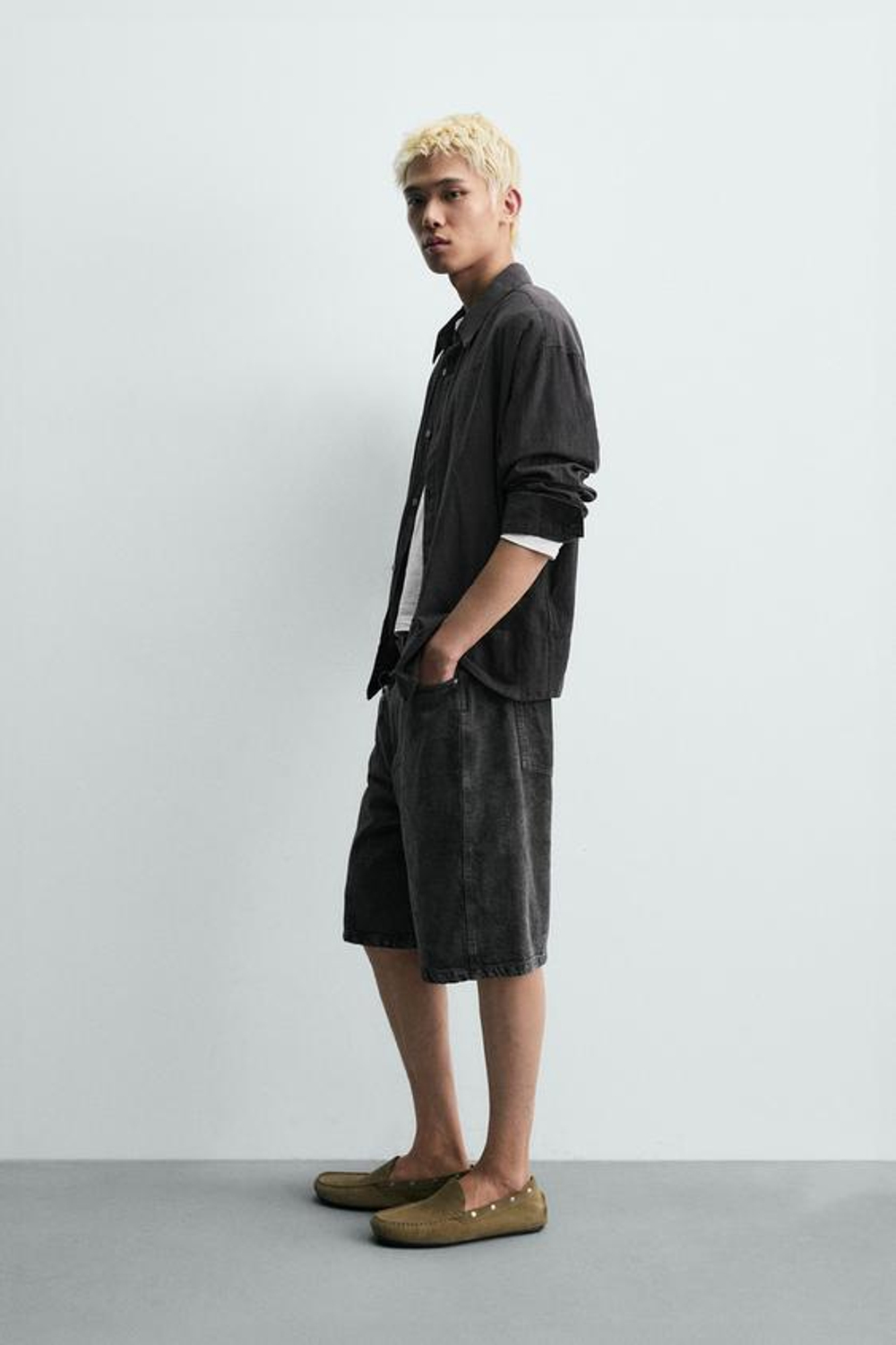 ZARA ШОРТЫ BAGGY FIT, УГОЛЬНЫЙ