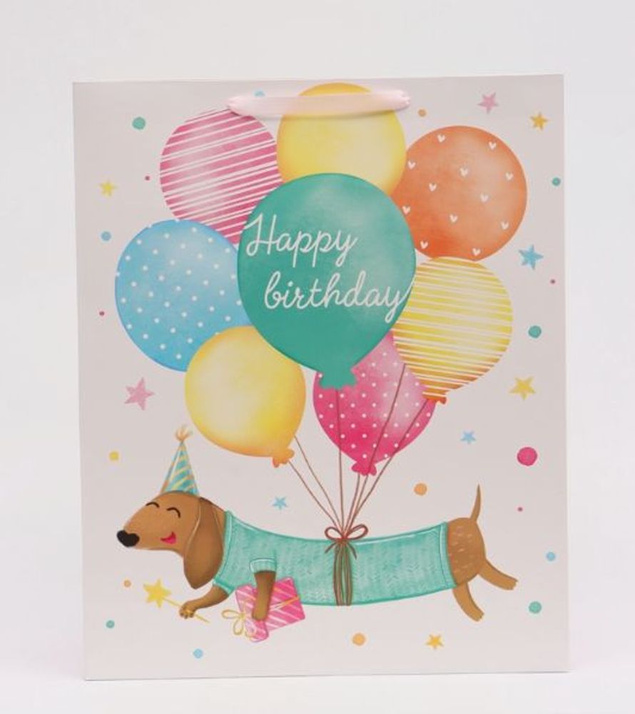 Пакет подарочный "Happy birthday", такса, 49×40×19 см