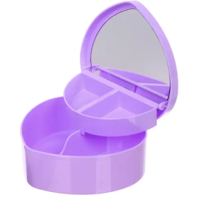 Шкатулка пластиковая с зеркалом «KiKi HAUS», сердце, цвет сиреневый, 13.5*11.5*5.5см