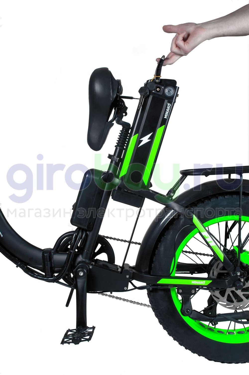 Электровелосипед Minako F11 Pro Dual 48V/20Ah (полный привод) 2025 года - Салатовый обод фото №5