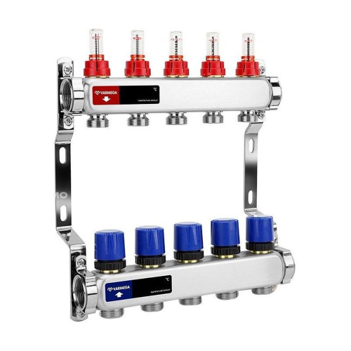 Группа коллекторная с расх. VARMEGA VM15105 ВР 1", под 130 насос, на 5 конт. 3/4" EK, нерж. сталь