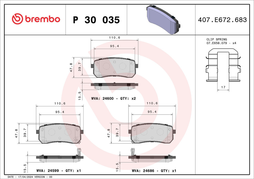 BREMBO - P30035-BRB - Komplet plocica, disk-kocnica